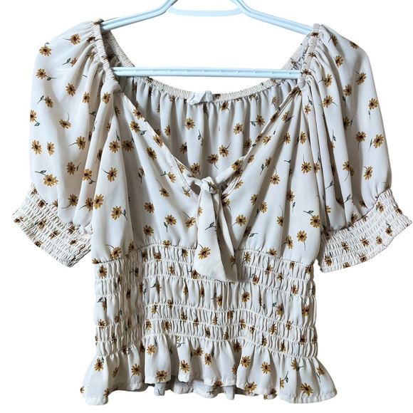 Sienna Sky Puff Sleeve Floral Smocked Blouse Size Small Y2K Babydoll Fall Piece - Picture 1 of 8